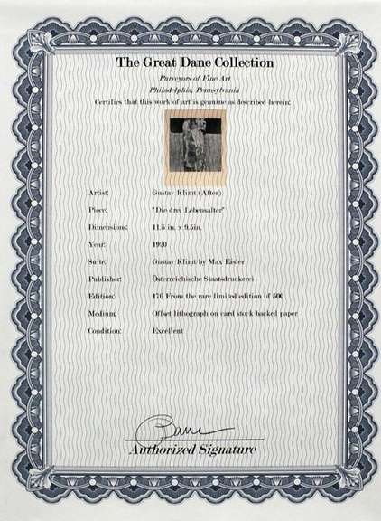 Gustav Klimt, 1920 Rare limited edition offset lithograph Gustav Klimt Die drei Lebensalter