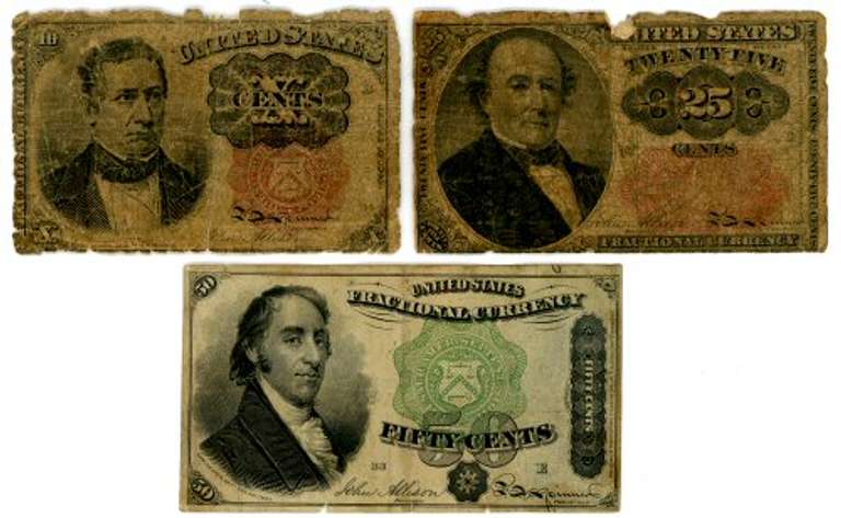Three Fractional Currency Notes, 5th Issue 10 Cents ,5th Issue 25 Cents, & 4th Issue 50 Cents