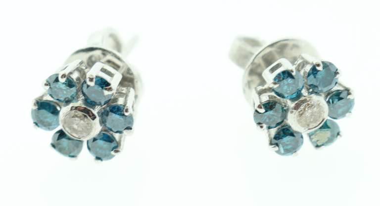 Spring Blue Diamond Floral Silver Earrings
