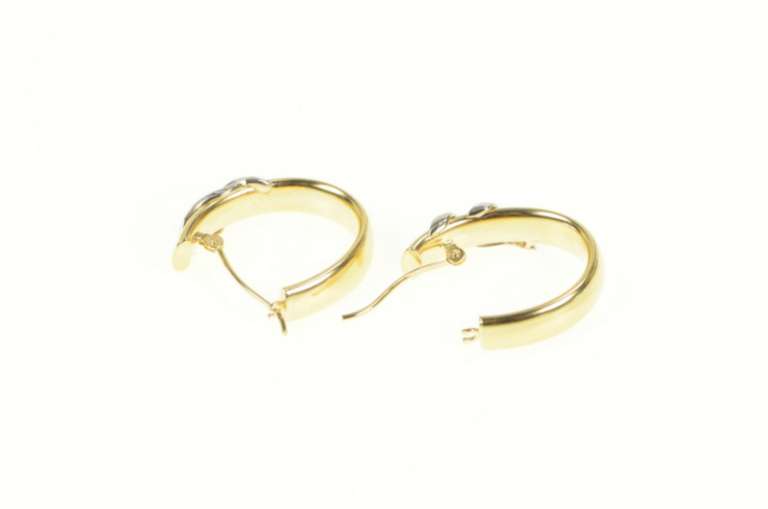 14K Yellow Gold Two Tone Bar Design Oval Statement Hoop Earrings
