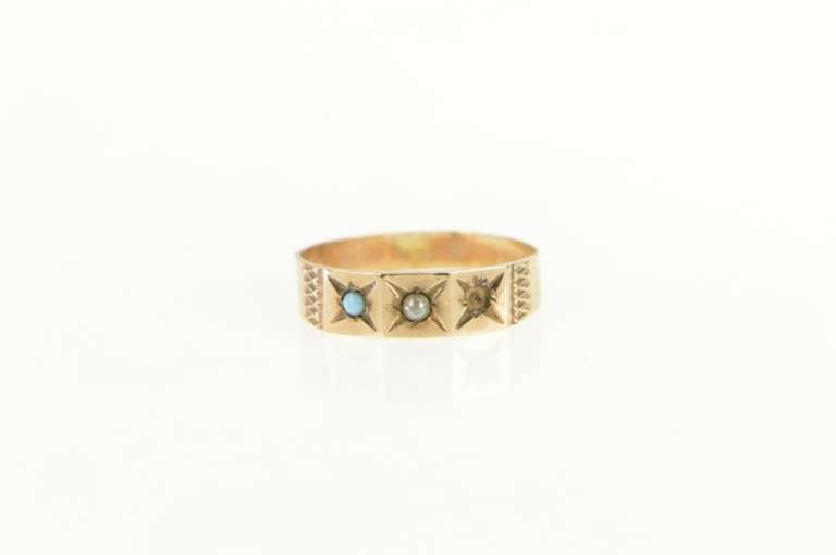 10K Yellow Gold Victorian Turquoise Ornate Child's Baby Ring