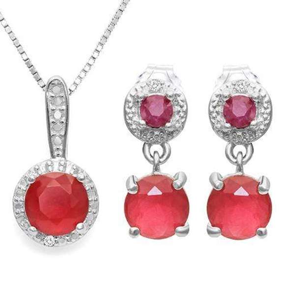 CREATED RUBY & 1/4 CARAT RUBY STERLING SET