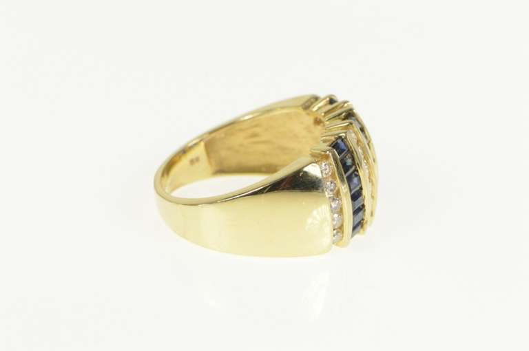 14K Yellow Gold 2.76 Ctw Princess Sapphire Diamond Band Ring