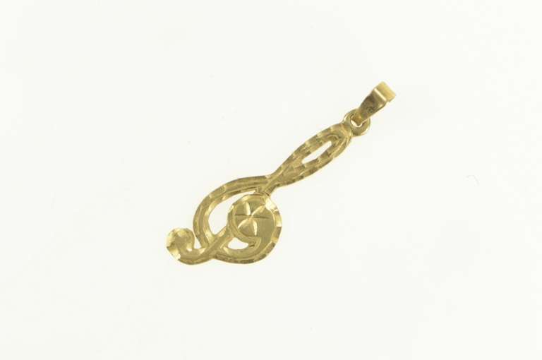 14K Yellow Gold Diamond Cut Treble Clef Music Symbol Charm/Pendant