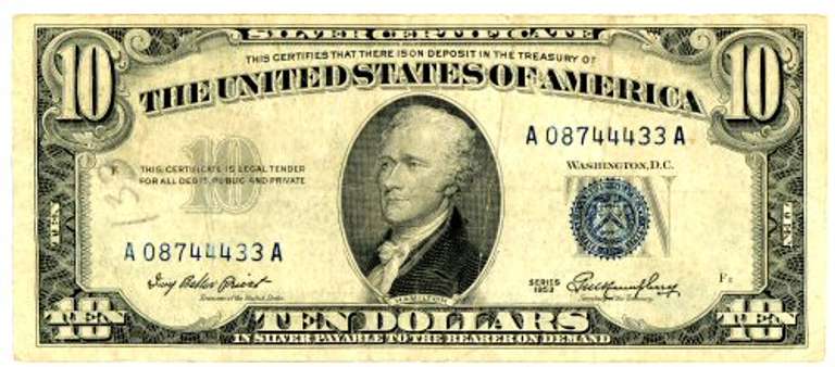 1953 Blue Seal $10 Silver Certificate