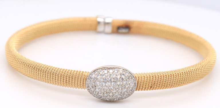 Majestic Yellow Gold Pave oval on Textured Cuff Bangle
