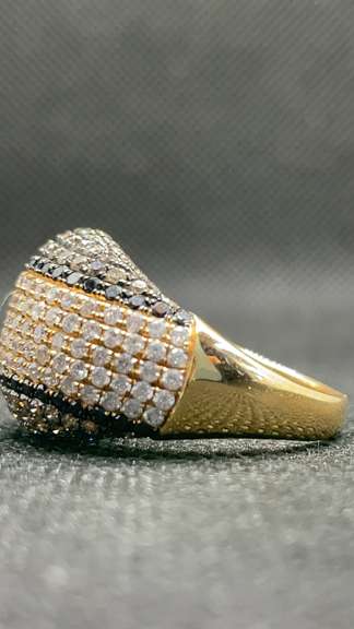 18K TWO TONE DOME RIGHT HAND RING WITH 4.50 CARATS T.W. OF BLACK AND WHITE DIAMONDS