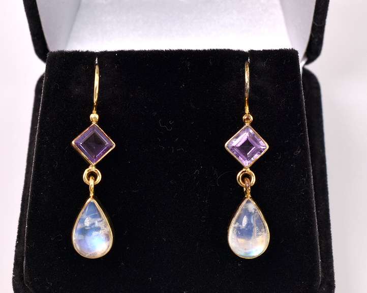 Gold Over Sterling Earrings With Gems