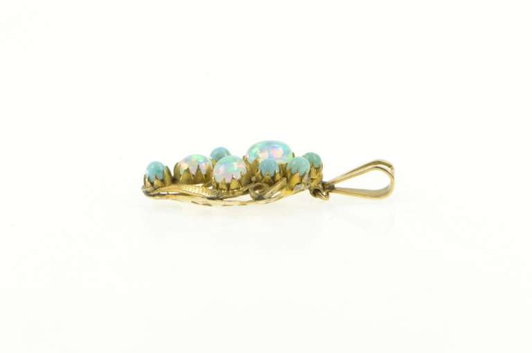 14K Yellow Gold Victorian Opal Turquoise Artisan Vintage Pendant