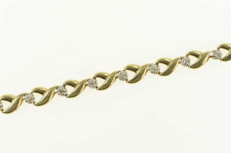 10K Yellow Gold Diamond Wavy Criss Cross Vintage Tennis Bracelet