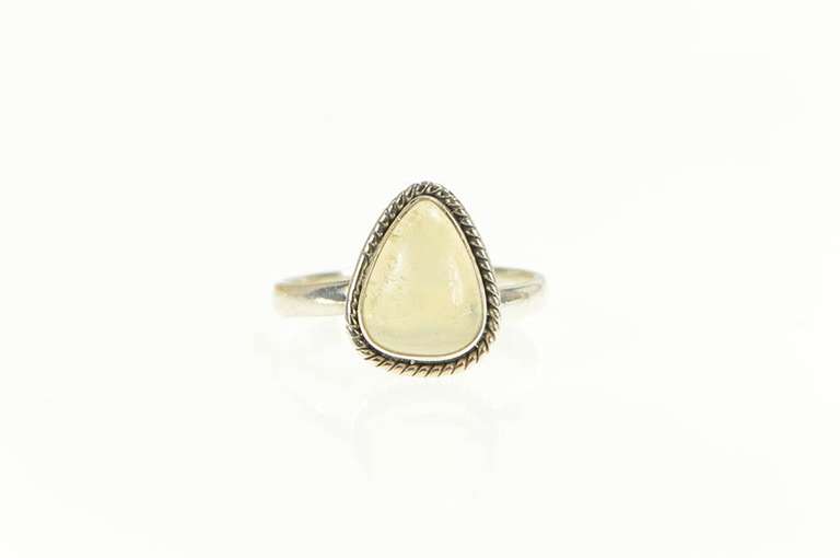 Sterling Silver Pear Opal Cabochon Ornate Statement Ring