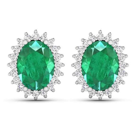14 Kt White Gold Emerald Diamond Earrings