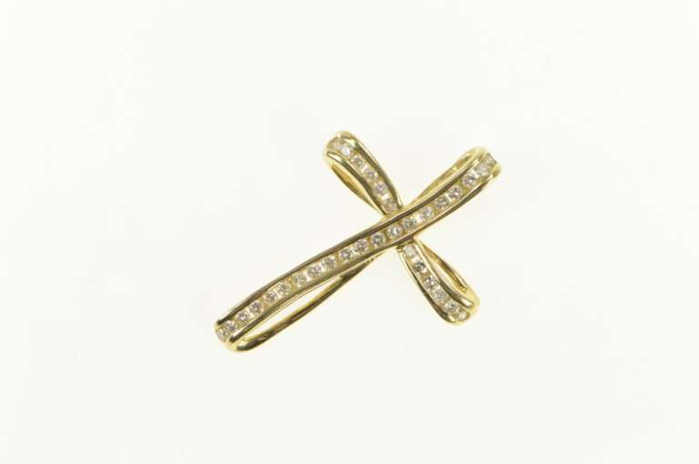 14K Yellow Gold 0.75 Ctw Diamond Cross Faith Symbol Curvy Pendant