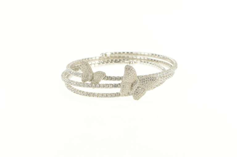 Sterling Silver Pave Encrusted Butterfly Wrap Coil Spiral Bracelet