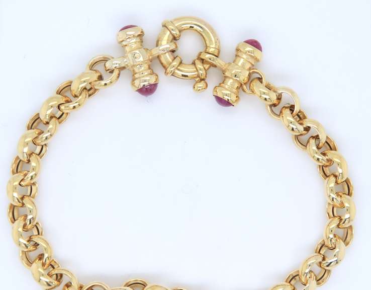 Charming Yellow Gold Rolo Chain Link Toggle Ruby Bracelet