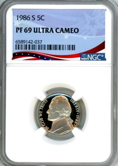1986-S Jefferson Nickel in NGC PF69 Ultra Cameo