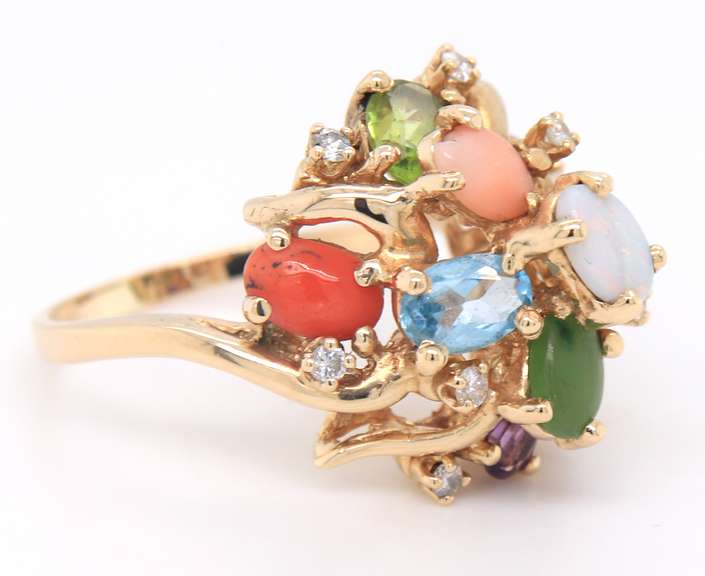 Powerful Yellow Gold Diamond and Multi Gemstone Cocktail Ring