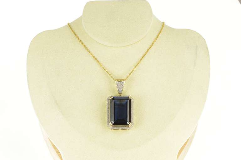 10K Yellow Gold Emerald Sim. Sapphire Diamond Encrusted Pendant
