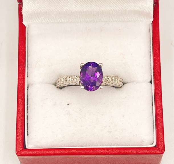 14kt Solid White Gold Amethyst & Diamond Ring