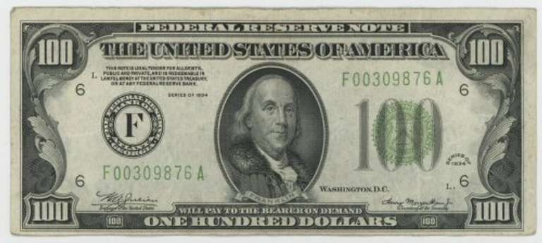 Nice-looking Series of 1934 $100 Federal Reserve Note