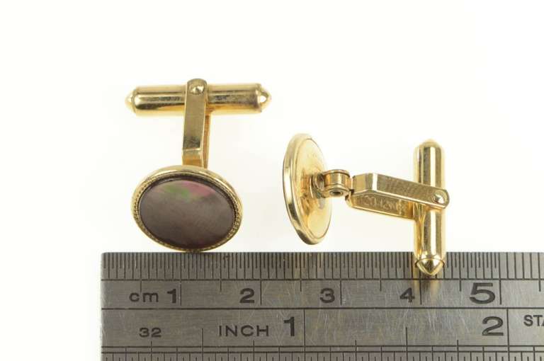 Gold Filled Art Deco Grey Mother of Pearl Classic Cuff Links