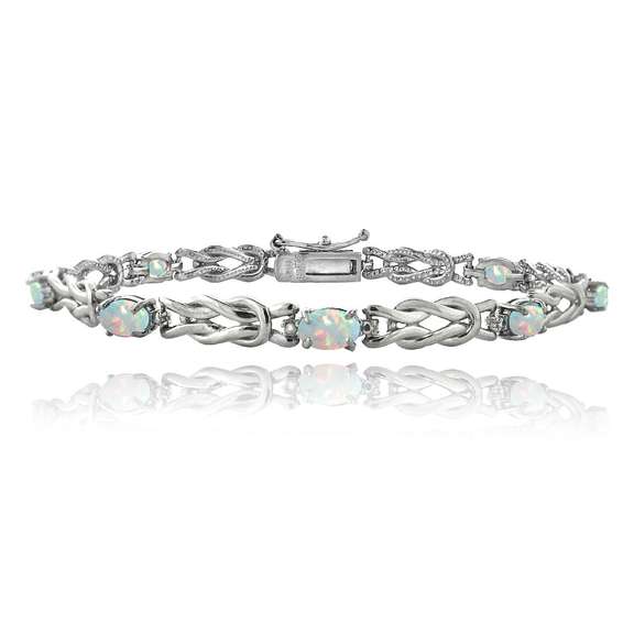 Sterling Silver Created White Opal Bracelet