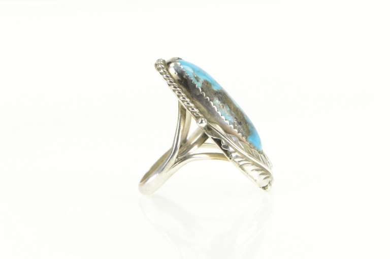 Sterling Silver Roy Buck Native American Turquoise Cabochon Ring
