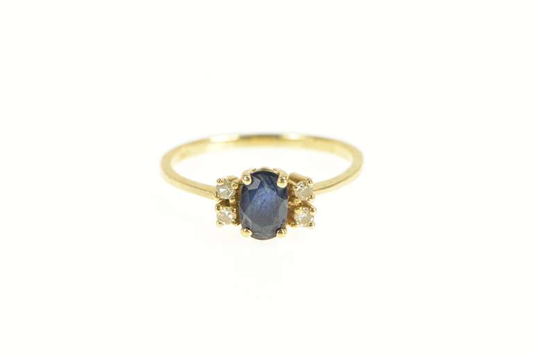 14K Yellow Gold Natural Oval Sapphire Diamond Engagement Ring