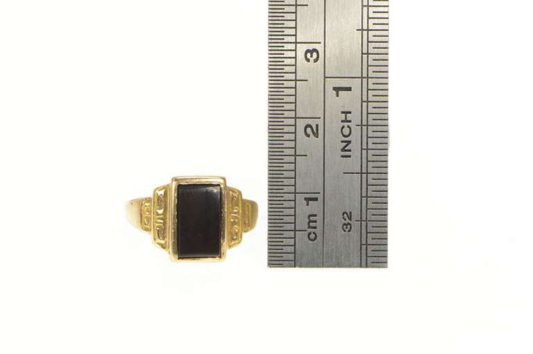 18K Yellow Gold Emerald Cut Black Onyx Vintage Statement Ring