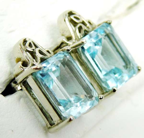 Contemporary Large Blue Topaz Sterling Filigree Earrings