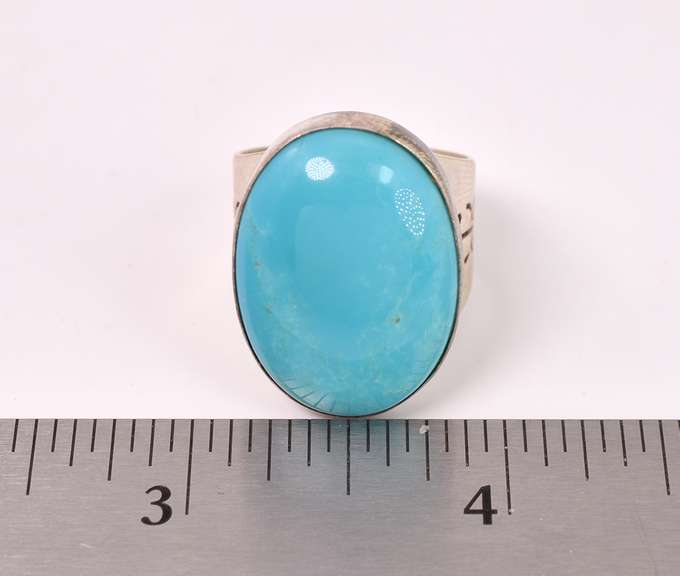 Blue Turquoise Set In Sterling Ring