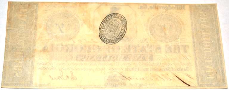 $5 Uncirculated Jan 15 th 1862 State of Georgia Note