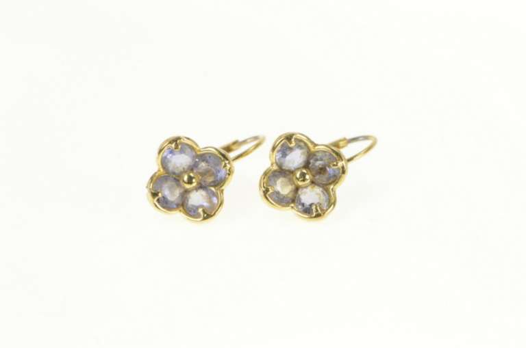 14K Yellow Gold Tanzanite Flower Cluster Ornate Lever Back Earrings