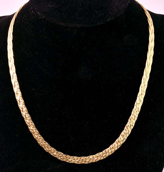 Intricate Braided Herringbone Chain in 14K Yellow Gold