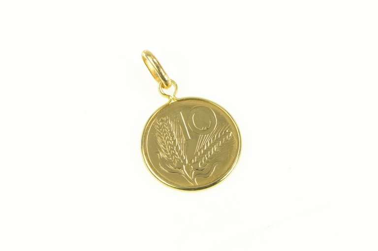 18K Yellow Gold 1970 Italian 10 Lire Gold Tribute Coin Charm/Pendant