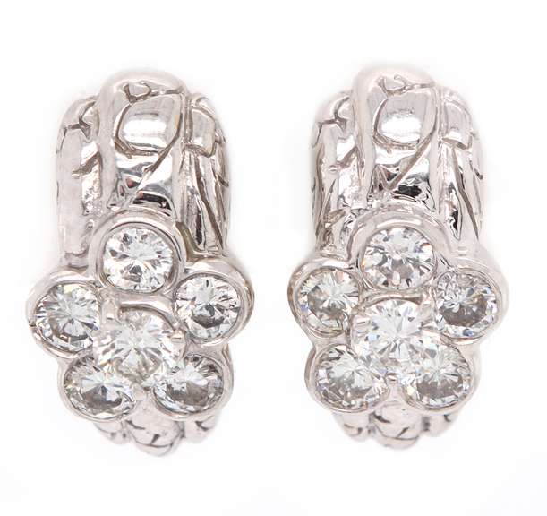 1.20ctw Round Diamond Flower J Hoop Earrings in 18K