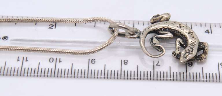Vintage 925 Sterling Silver Lizard Pendant on Chain Necklace