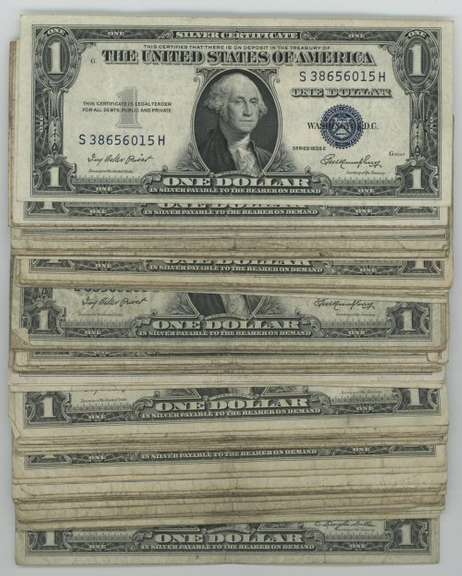 Great lot of 63 Small Size Silver Certificates from 1935 & 1957