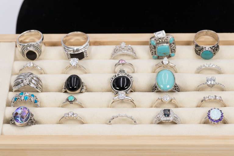 .925 Sterling Silver Ring Assortment Various Sizes & Styles (25 Ring Lot)