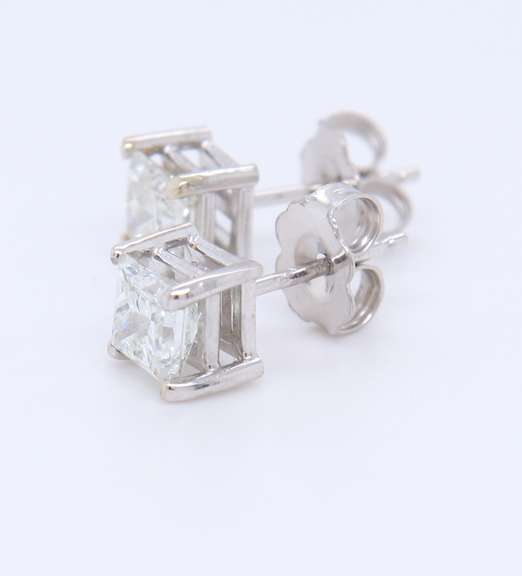 Dazzling White Gold Princess Cut Diamond Stud Earrings