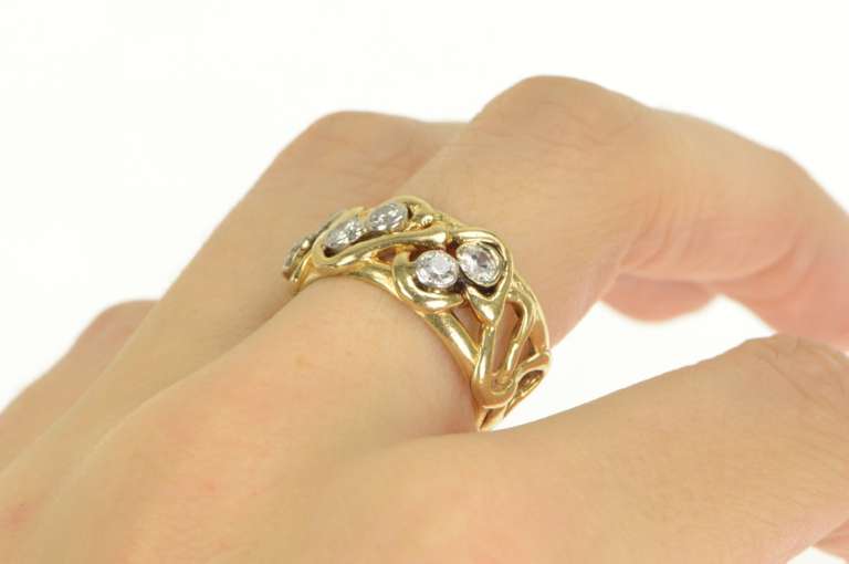 14K Yellow Gold Diamond & Cubic Zirconia Artisan Vine Band Ring