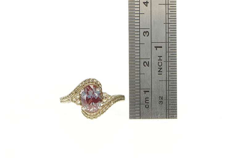 Sterling Silver Oval Syn. Alexandrite Diamond Bypass Ring