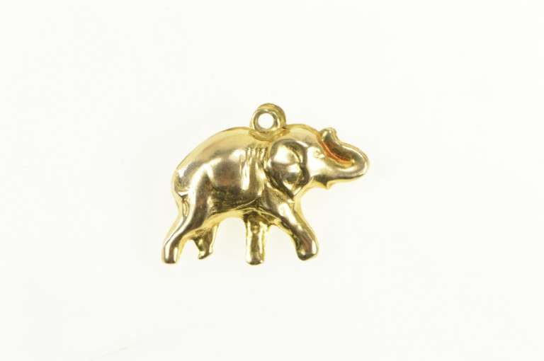 14K Yellow Gold 3D Puffy Elephant Animal Strength Symbol Charm/Pendant