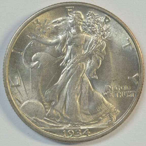 Creamy-white BU 1934-P Walking Liberty Half Dollar. Nice