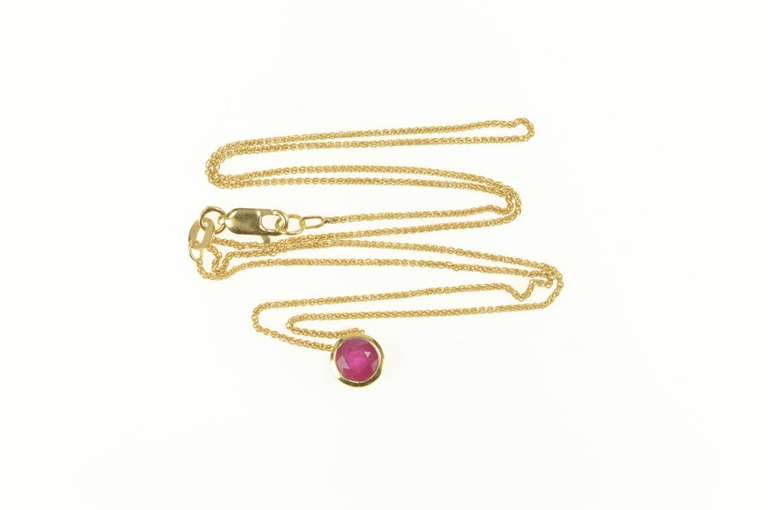 14K Yellow Gold 0.95 Ct Round Natural Ruby Solitaire Chain Necklace
