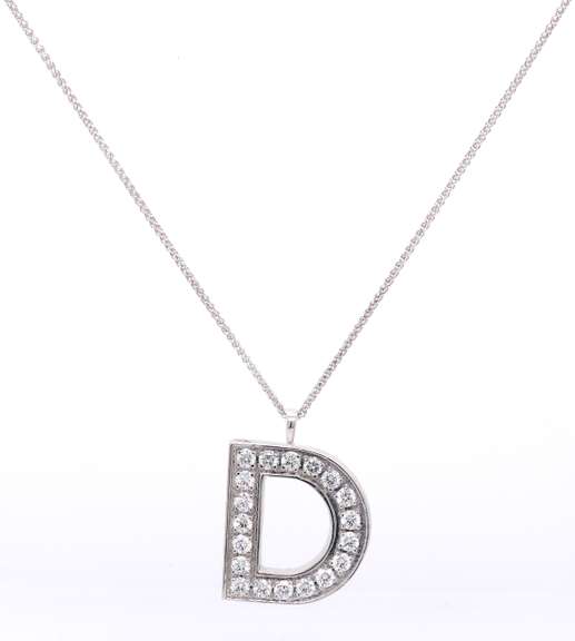 Brilliant White Gold Diamond Initial D Pendant on Chain