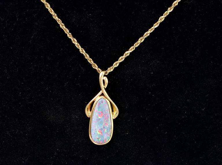 Captivating Colorful Opal Pendant Necklace in 14K Yellow Gold