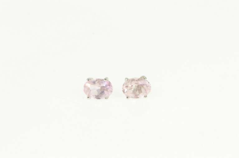 14K White Gold Oval Pink Topaz Solitaire Classic Stud Earrings