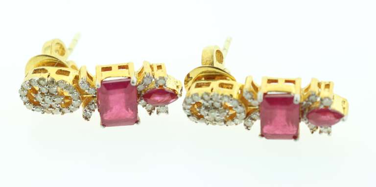 Elite Ruby Pair Gold Plated Silver Earrings with Diamond Accents