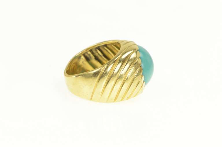 18K Yellow Gold Vintage Turquoise Cabochon Swirl Twist Ring